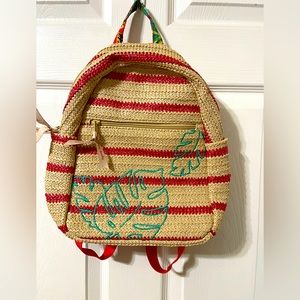 Vera Bradley Straw Mini Backpack Pink Print palm leaves rumba print straps